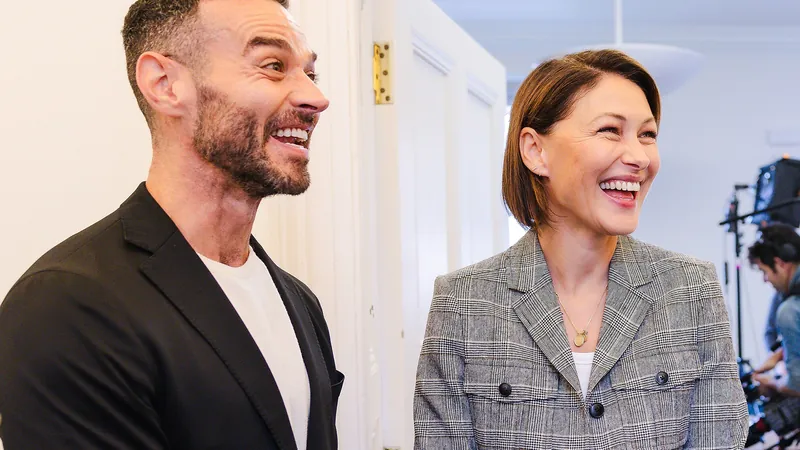 Love Is Blind: UK hosts Matt and Emma Willis laughing together in London